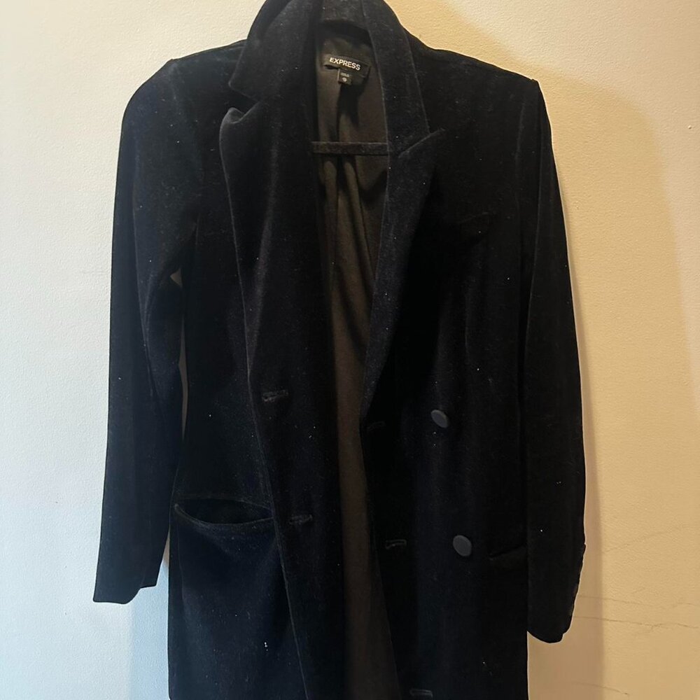 Black velvet double-breasted coat